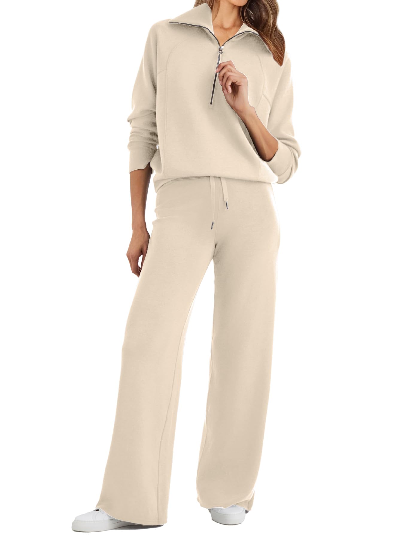 Glamaker Womens 2 Piece Outfits Sweatsuit Set Oversized Half Zip Sweatshirt Wide Leg Sweatpants Lounge Set Tracksuit