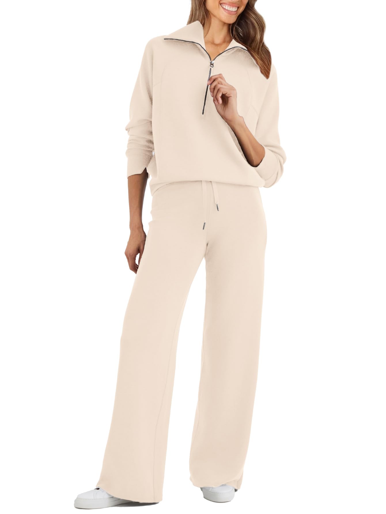 Glamaker Womens 2 Piece Outfits Sweatsuit Set Oversized Half Zip Sweatshirt Wide Leg Sweatpants Lounge Set Tracksuit