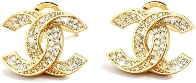 Gold Crystal Embellished Stud Earrings, Luxury Designer Style Statement Jewelry