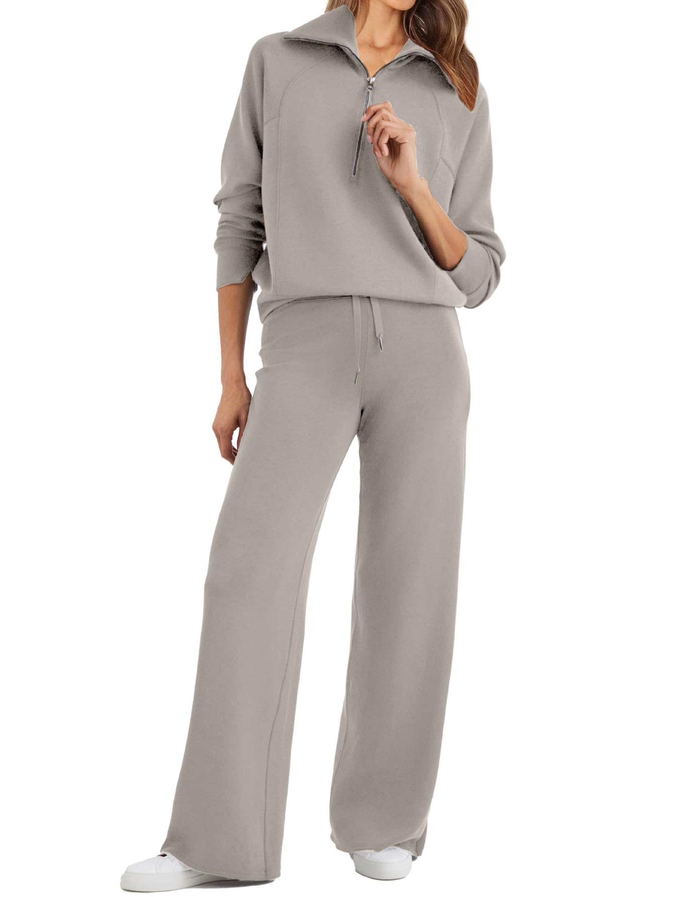 Glamaker Womens 2 Piece Outfits Sweatsuit Set Oversized Half Zip Sweatshirt Wide Leg Sweatpants Lounge Set Tracksuit