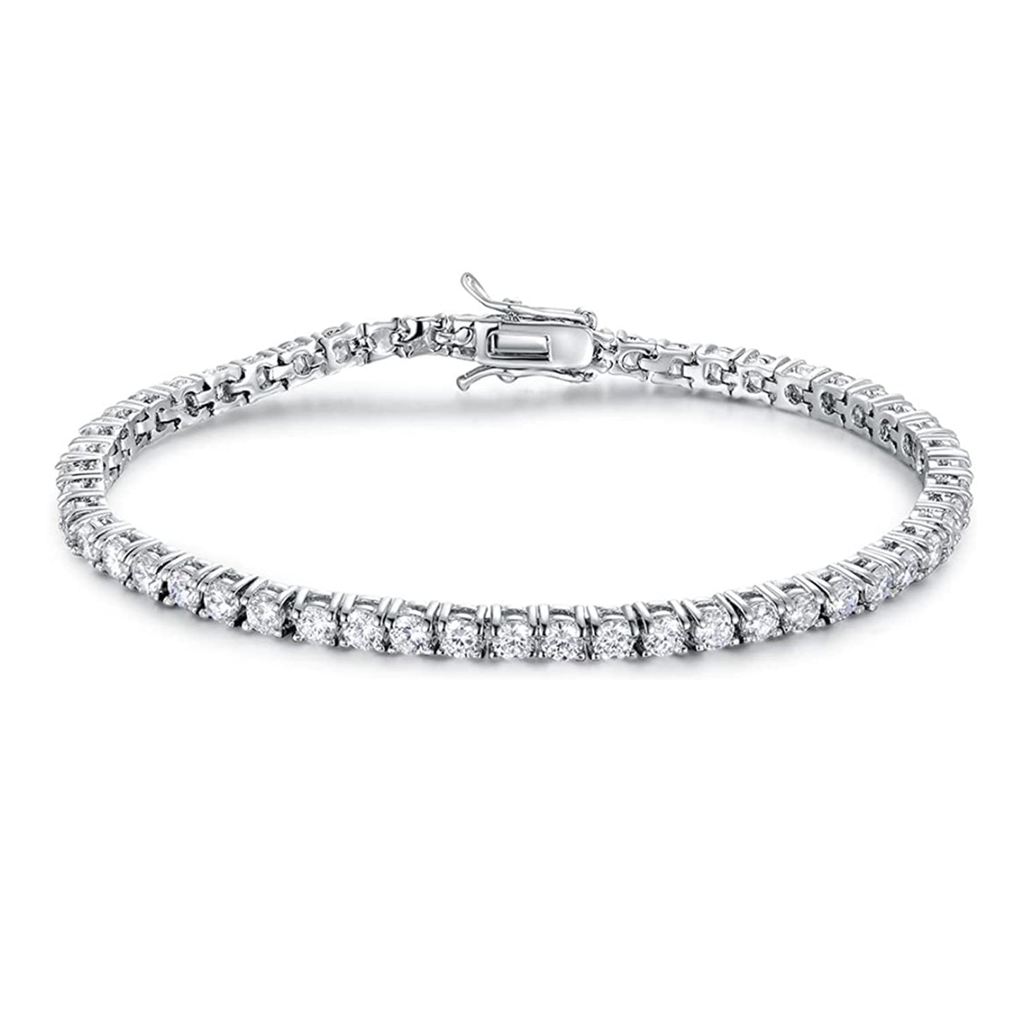Gemsme Silver Moissanite Tennis Bracelet,18K White Gold Plated 3mm Round Moissanite Tennis Bracelet 6.5-8.5 Inch