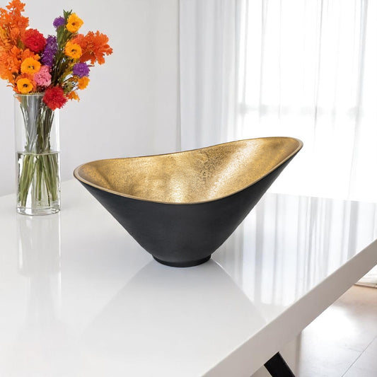 15" Black And Gold Aluminum Decorative Bowl-0