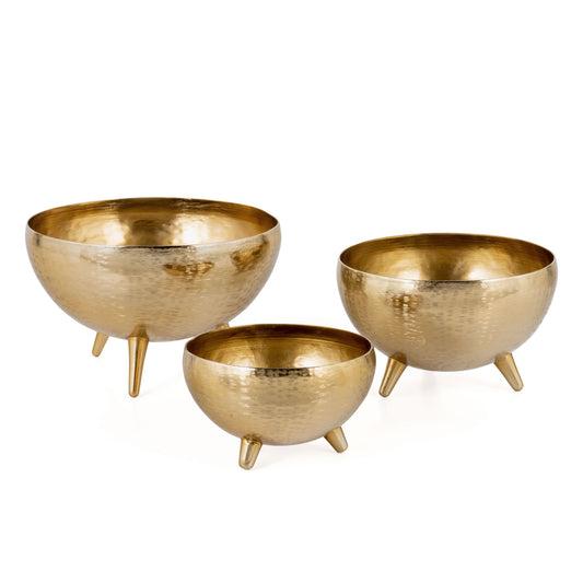 Set of Three Gold Metal Decorative Footed Bowls-1