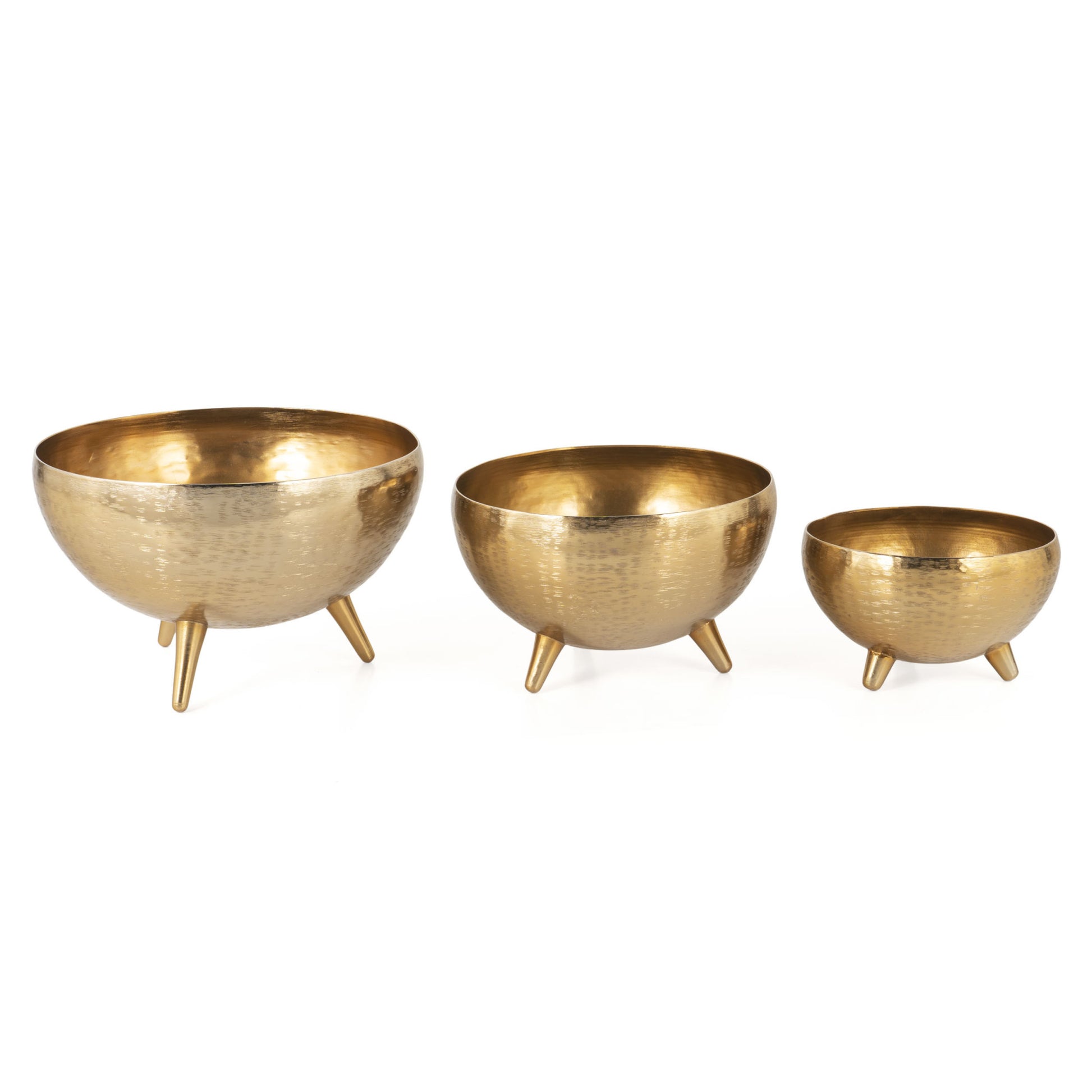 Set of Three Gold Metal Decorative Footed Bowls-2