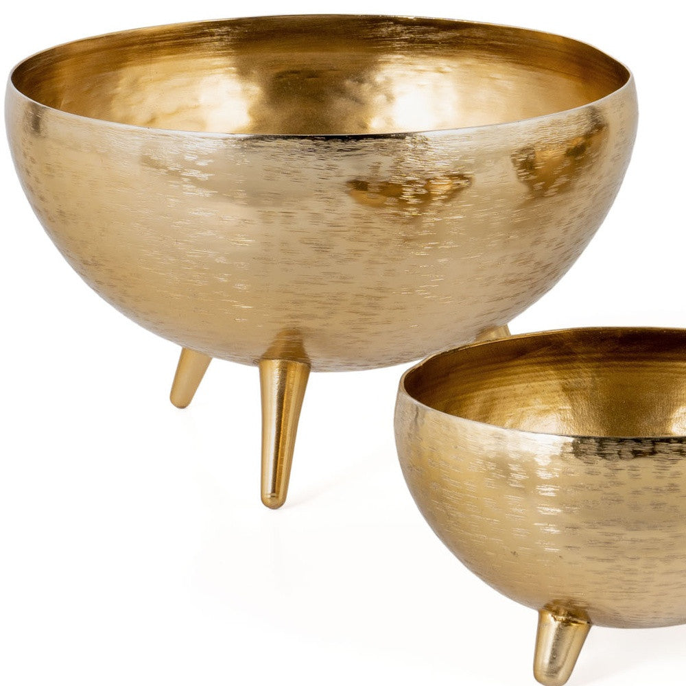 Set of Three Gold Metal Decorative Footed Bowls-5