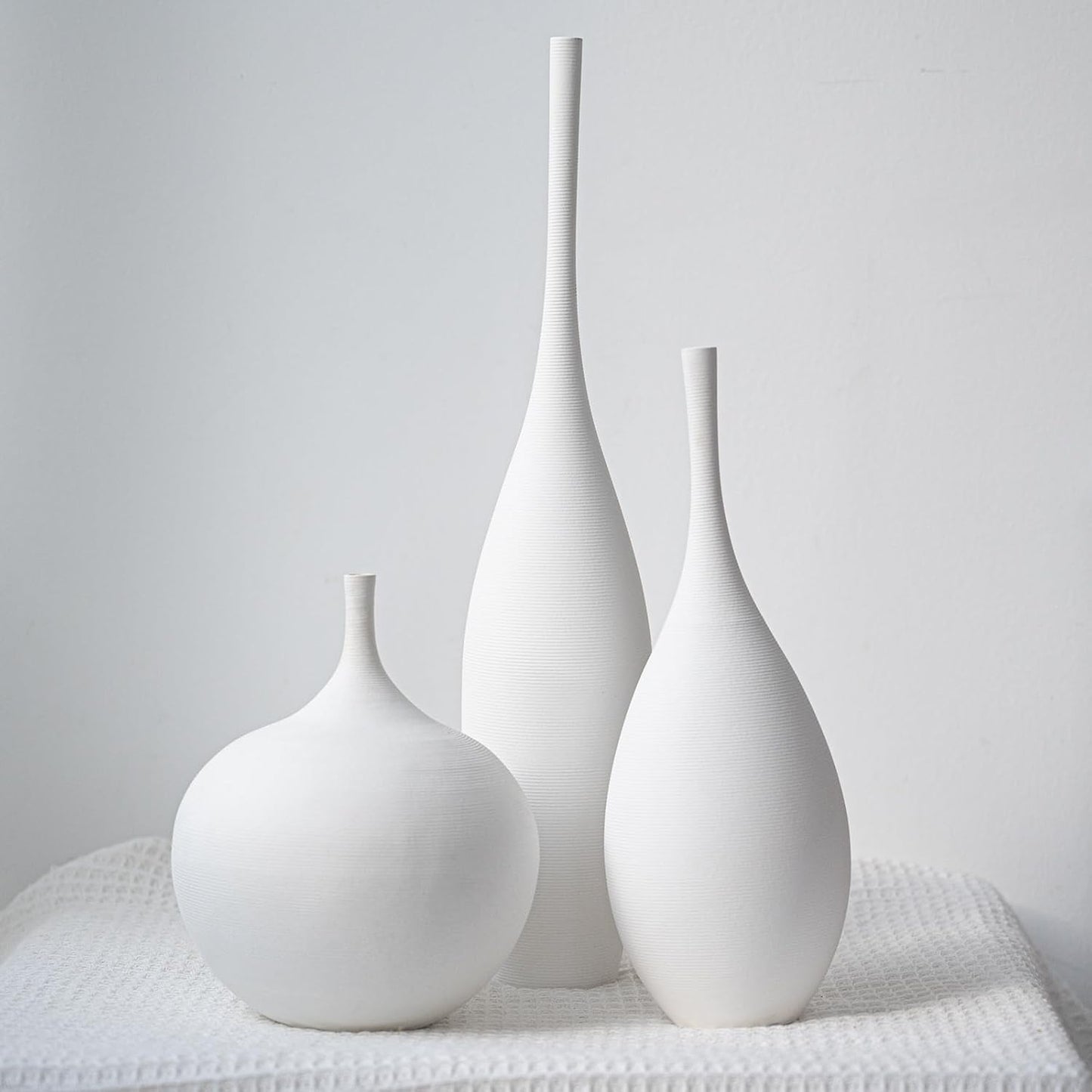 White Ceramic Vase Modern Boho Wabi-Sabi Flower Vase Set of 3 Decorative Aesthetic Vases for Centerpieces Pampas Matte Minimalist Vases for Living Room Table Shelf Home Decor Gift