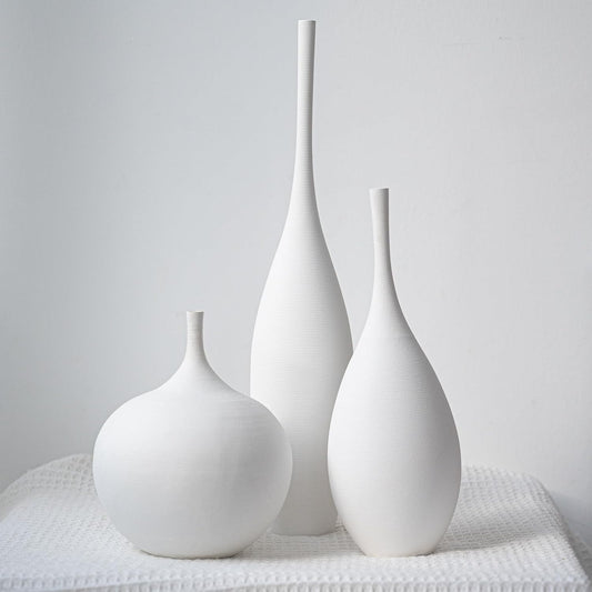 White Ceramic Vase Modern Boho Wabi-Sabi Flower Vase Set of 3 Decorative Aesthetic Vases for Centerpieces Pampas Matte Minimalist Vases for Living Room Table Shelf Home Decor Gift
