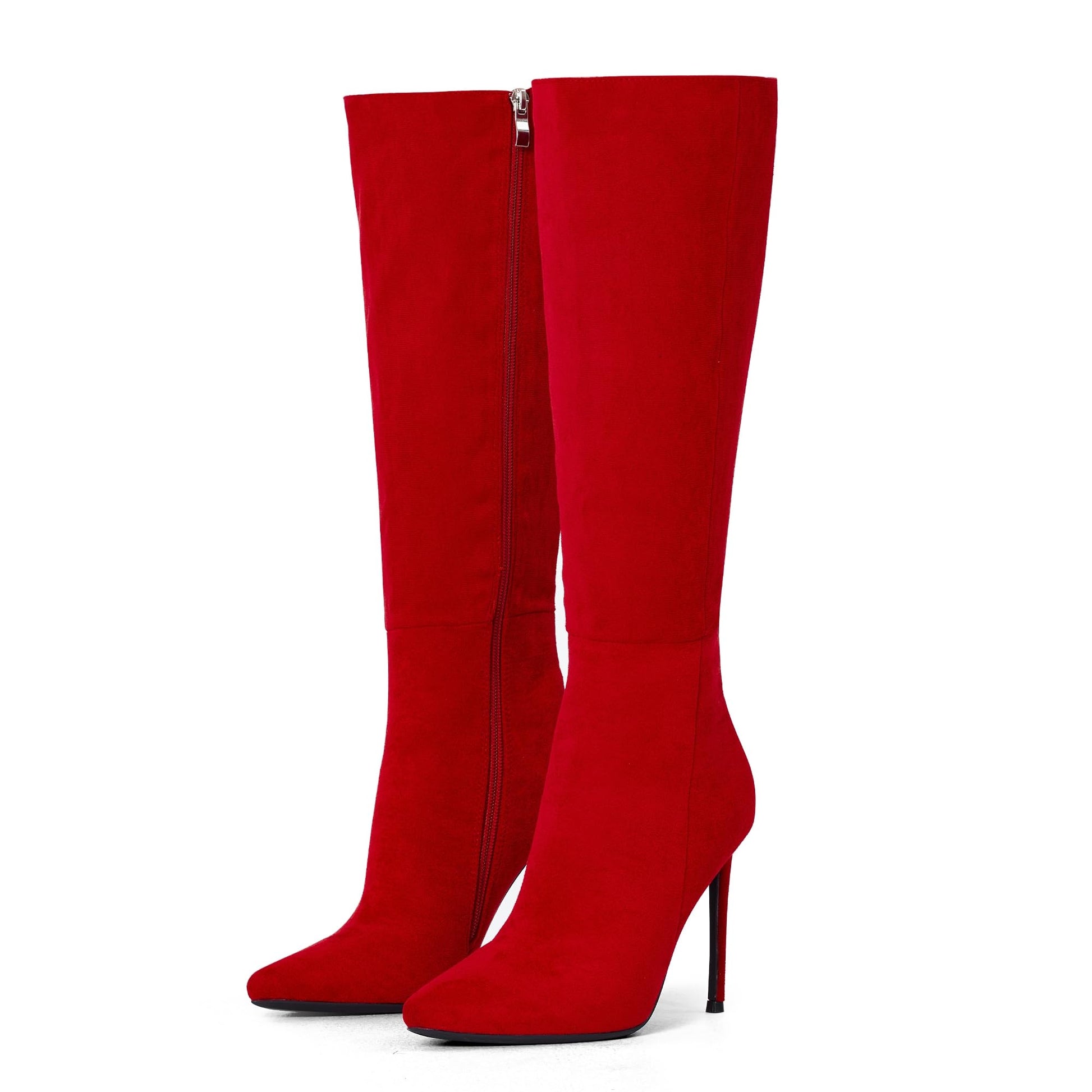 Elisabet Tang 4 inch Women's Knee High Long Boots, Stiletto Tall Pointed Toe Heeled Boot Leather Suede Comfortable Sexy