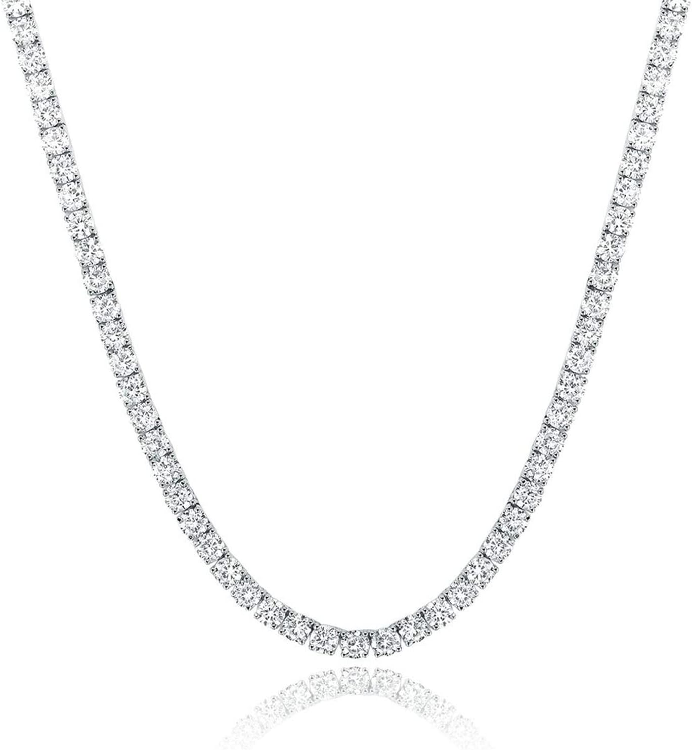 TIKJE Tennis Necklace 925 Sterling Silver| 3mm-6mm Cubic Zirconia Round Cut Faux Diamond Tennis Chain for Women and Men 16-24inches Valentine's Day Gift