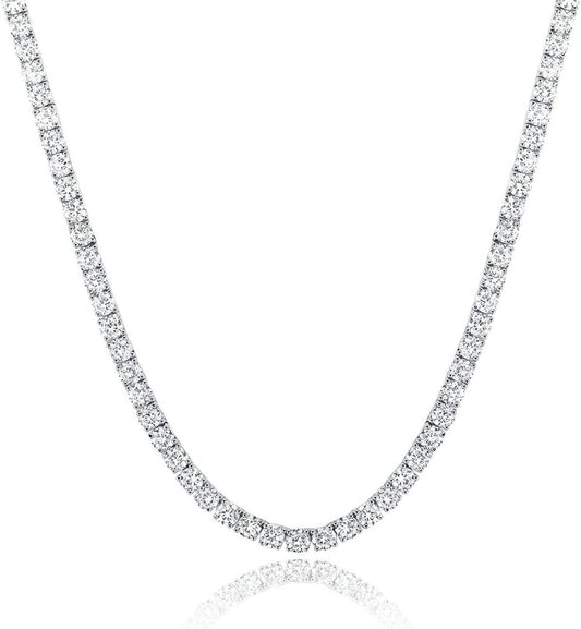 TIKJE Tennis Necklace 925 Sterling Silver| 3mm-6mm Cubic Zirconia Round Cut Faux Diamond Tennis Chain for Women and Men 16-24inches Valentine's Day Gift