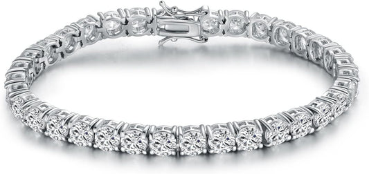 Gemsme Silver Moissanite Tennis Bracelet,18K White Gold Plated 3mm Round Moissanite Tennis Bracelet 6.5-8.5 Inch