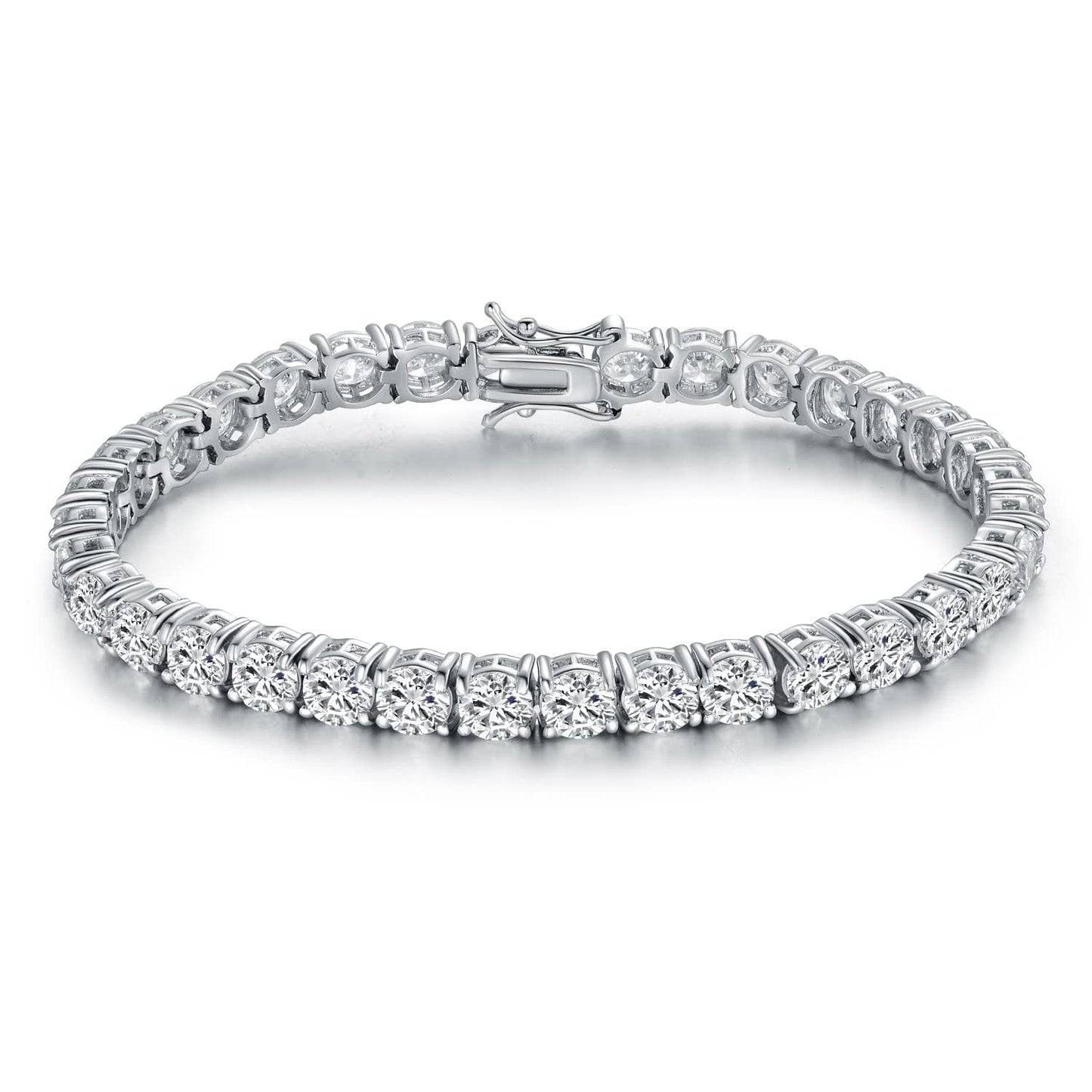 Gemsme Silver Moissanite Tennis Bracelet,18K White Gold Plated 3mm Round Moissanite Tennis Bracelet 6.5-8.5 Inch