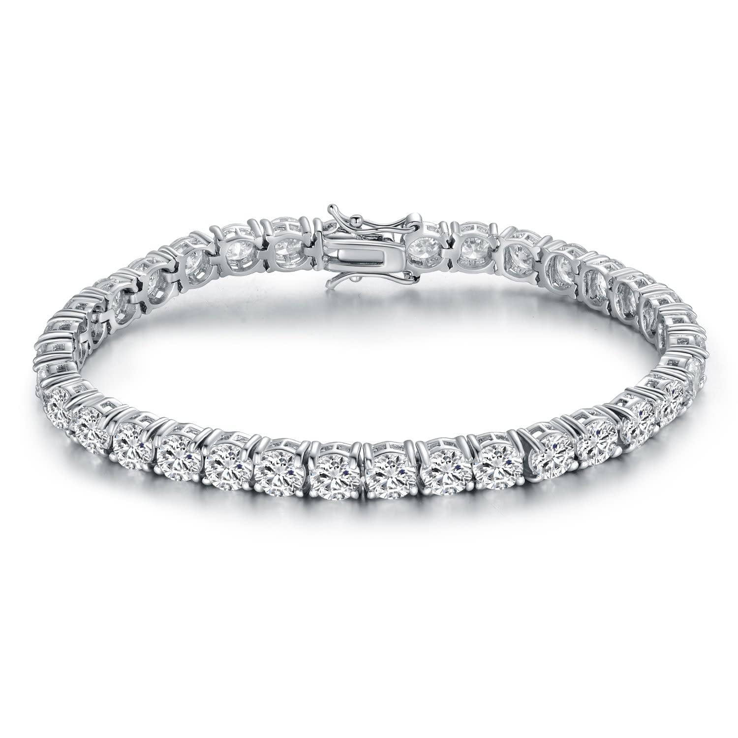 Gemsme Silver Moissanite Tennis Bracelet,18K White Gold Plated 3mm Round Moissanite Tennis Bracelet 6.5-8.5 Inch