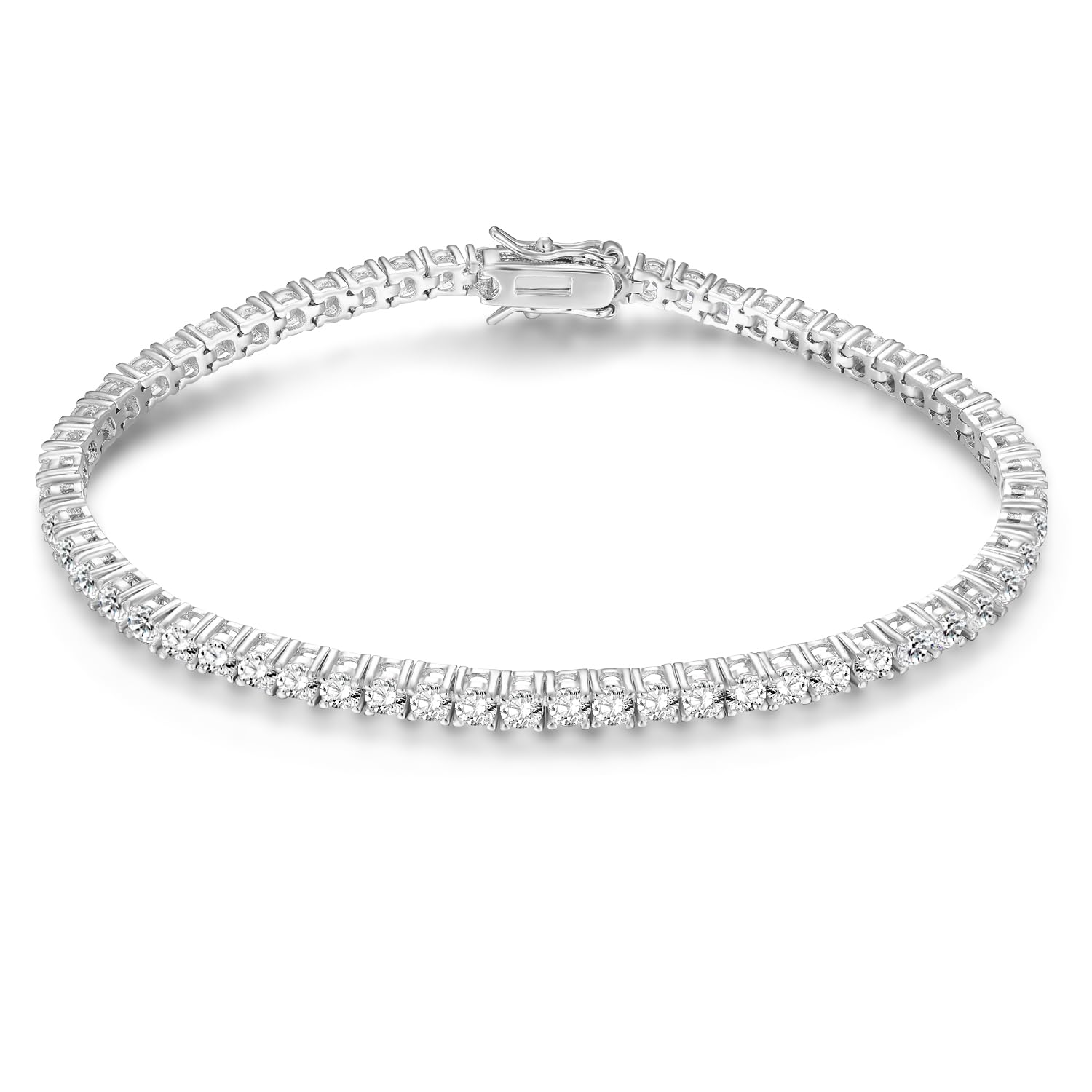 Gemsme Silver Moissanite Tennis Bracelet,18K White Gold Plated 3mm Round Moissanite Tennis Bracelet 6.5-8.5 Inch