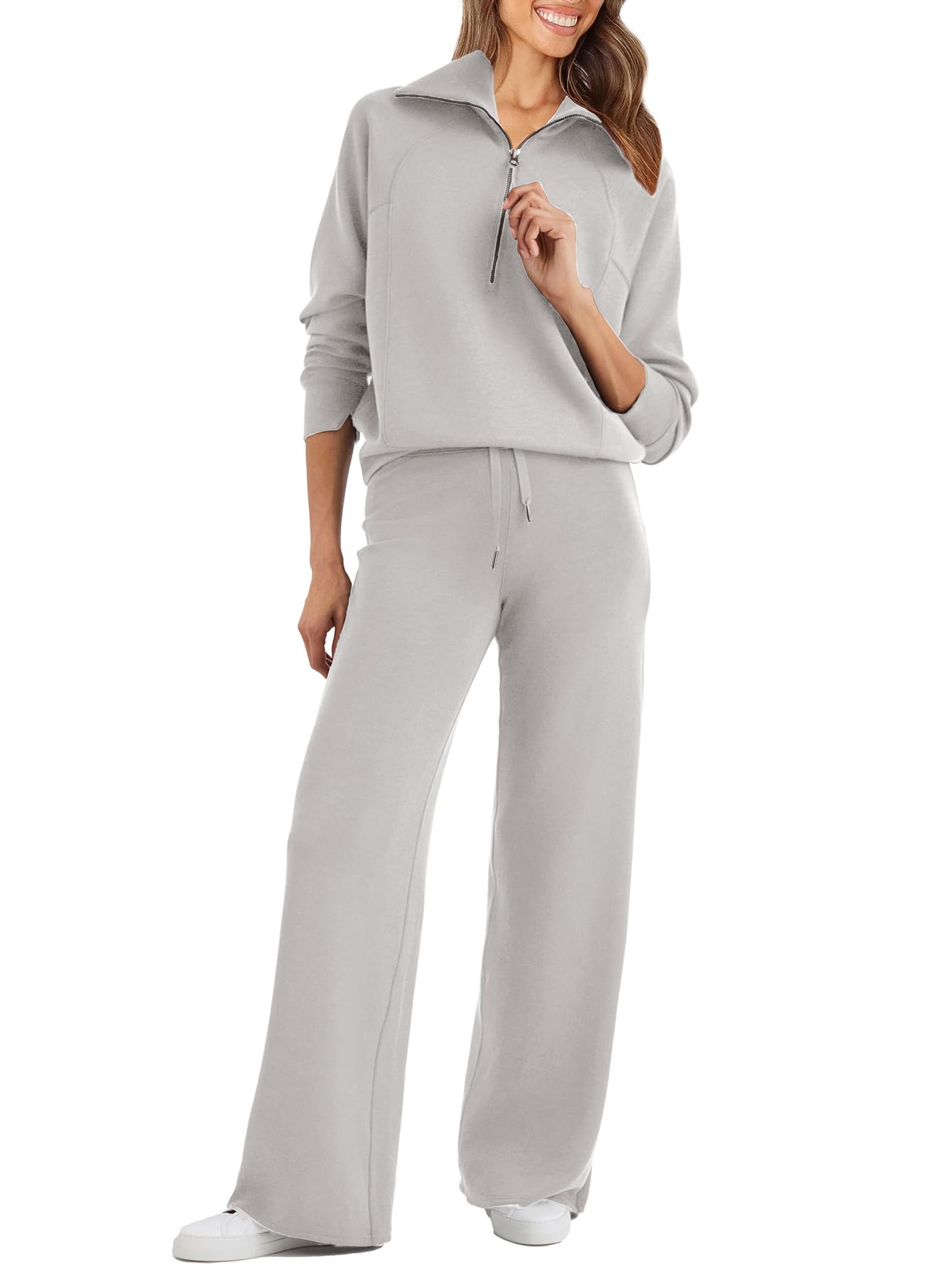 Glamaker Womens 2 Piece Outfits Sweatsuit Set Oversized Half Zip Sweatshirt Wide Leg Sweatpants Lounge Set Tracksuit