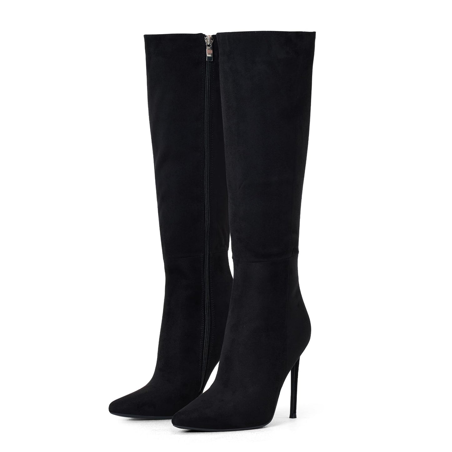 Elisabet Tang 4 inch Women's Knee High Long Boots, Stiletto Tall Pointed Toe Heeled Boot Leather Suede Comfortable Sexy