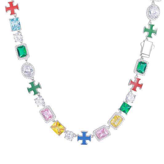 925 Sterling Silver Colorful Gemstone Necklace For Men Women, 8MM, 16-24inches, Cubic Zirconia Tennis Chain, 18K Gold Plated Birthstone Necklace- Gifts For Birthday, Holidays, Anniversary, Christmas