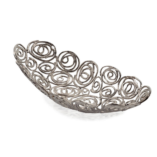 20" Silver Aluminum Abstract Circles Oval Decorative Bowl-1