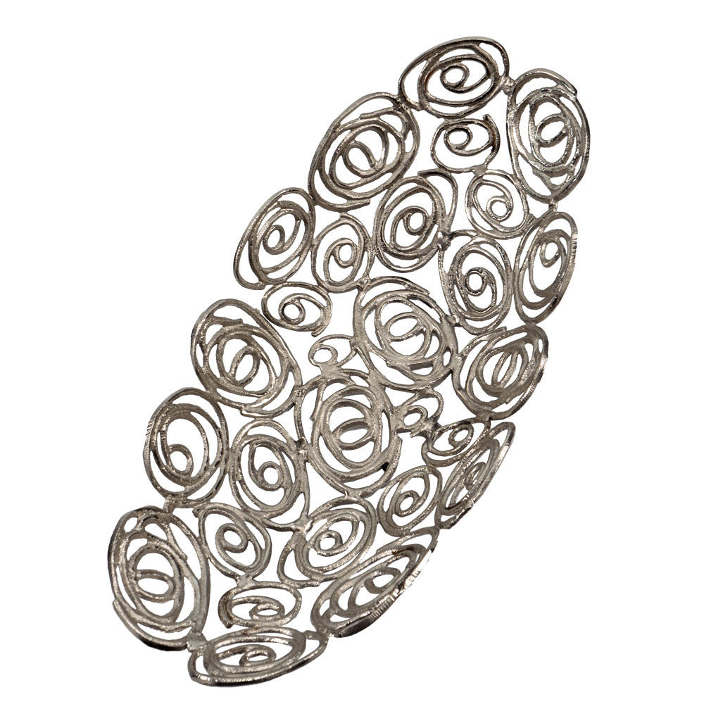 20" Silver Aluminum Abstract Circles Oval Decorative Bowl-2