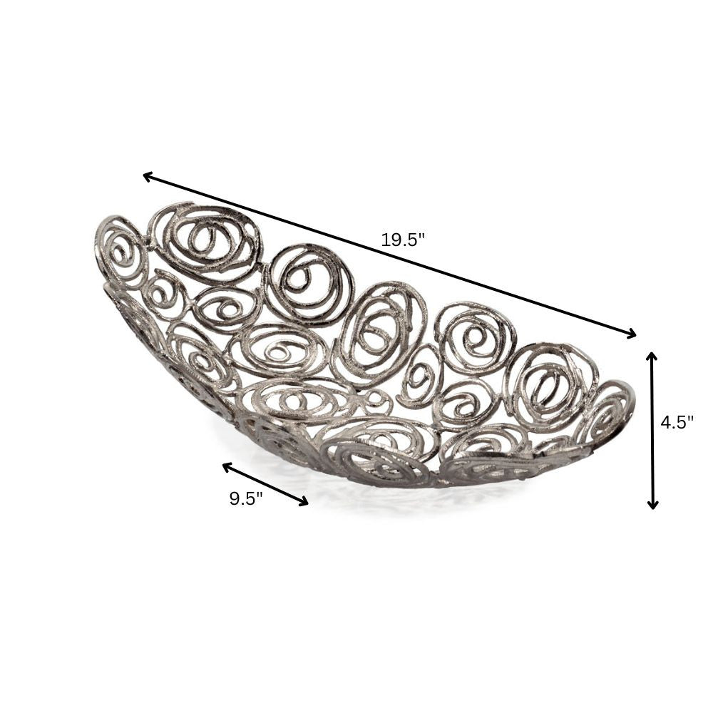 20" Silver Aluminum Abstract Circles Oval Decorative Bowl-5