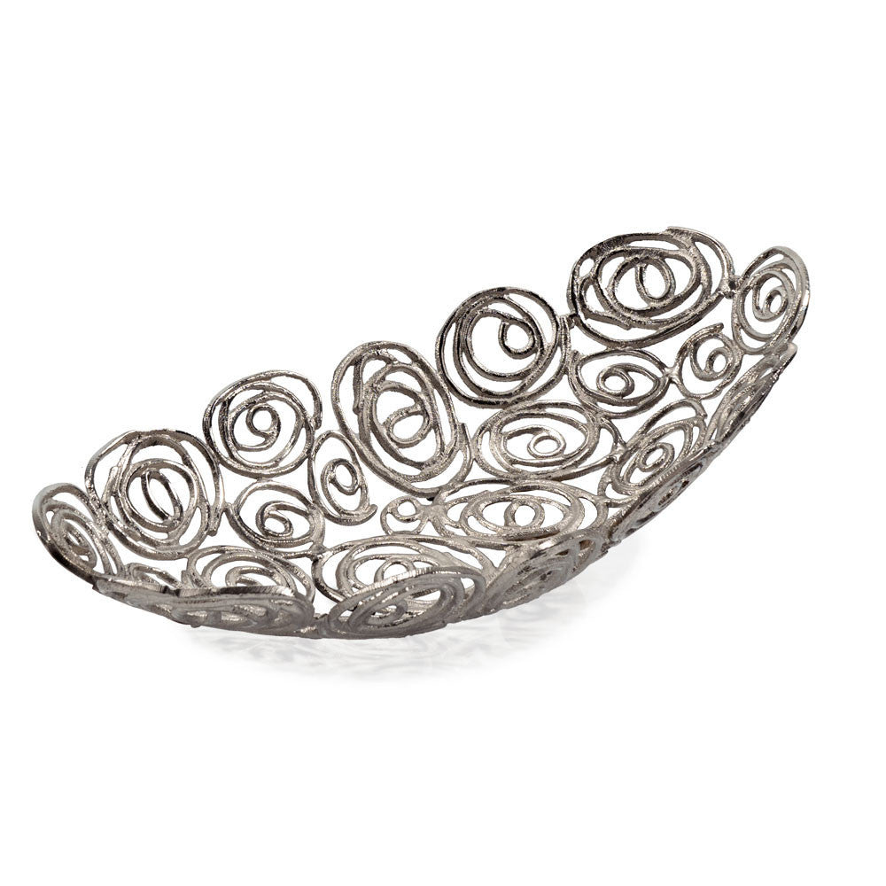 20" Silver Aluminum Abstract Circles Oval Decorative Bowl-4