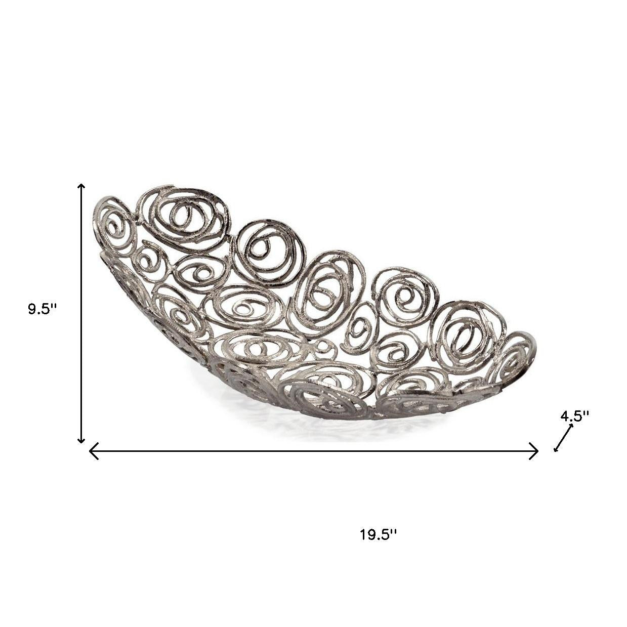 20" Silver Aluminum Abstract Circles Oval Decorative Bowl-6