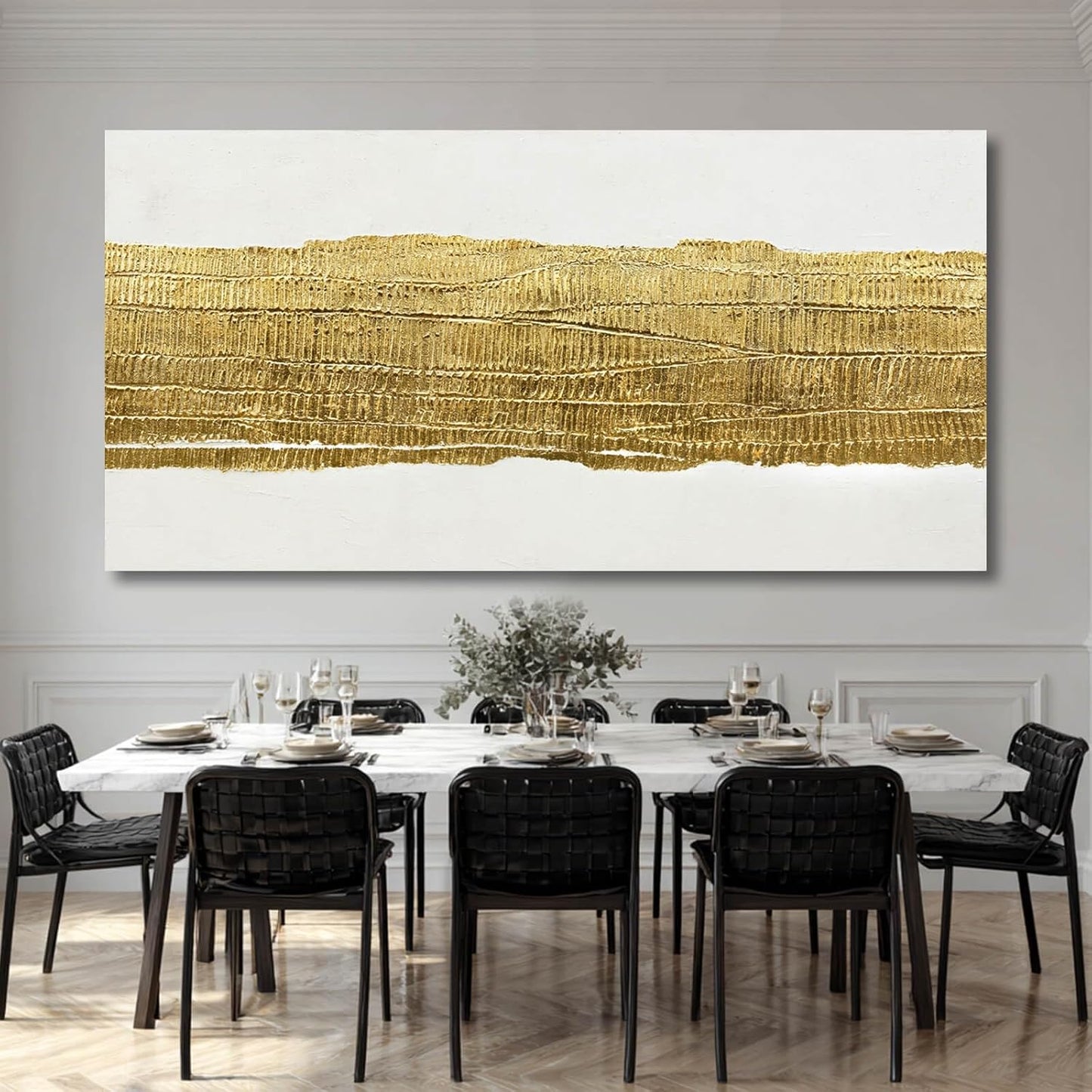 Kureful Abstract Wall Paintings Simple Canvas Wall Art Gold Wall Decor 29"x58" Large Pictures for Living Room Office Decorations