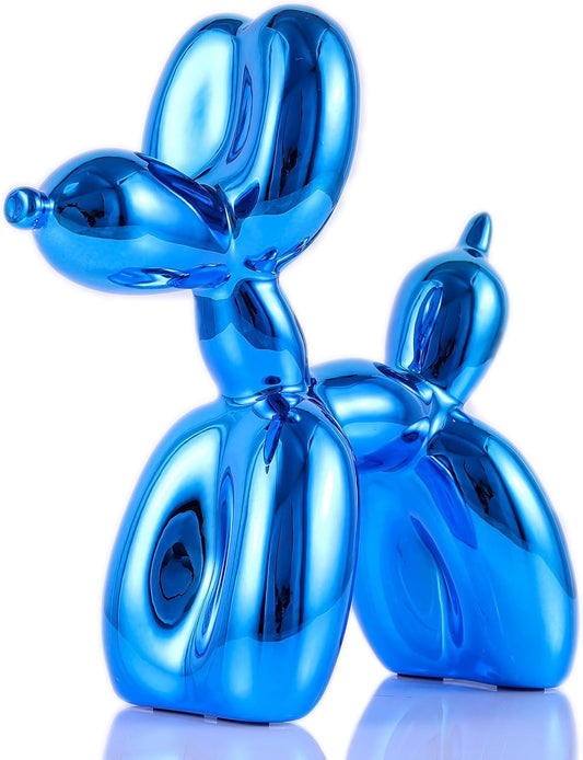 Blue Balloon Dog, Animal & Modern Sculpture, Preppy & Office Gold Decor, Small Figurines