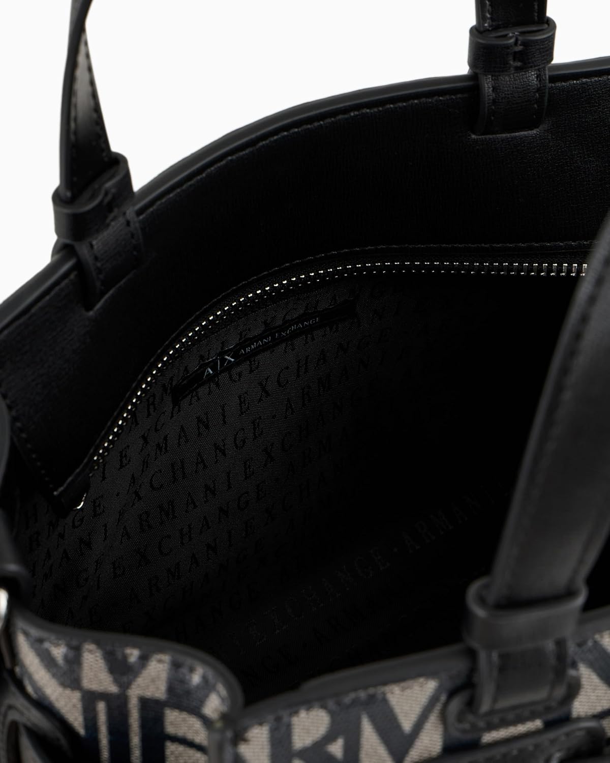 Armani Exchange Women's Medium Logo Placket Crossbody Zip Top Tote, Beige/Nero, One Size