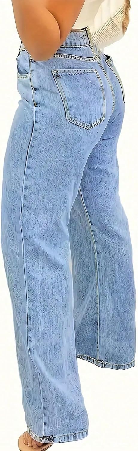 Jeans for Women Trendy Straight Wide Leg Denim Pants Vintage wash Boyfriend Casual Pockets Loose Jeans