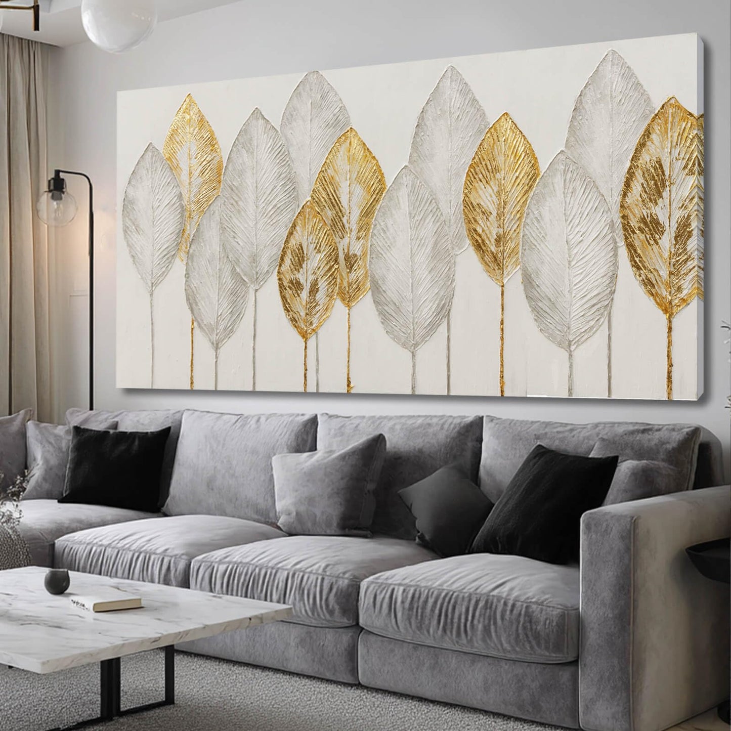 Kureful Abstract Wall Paintings Simple Canvas Wall Art Gold Wall Decor 29"x58" Large Pictures for Living Room Office Decorations