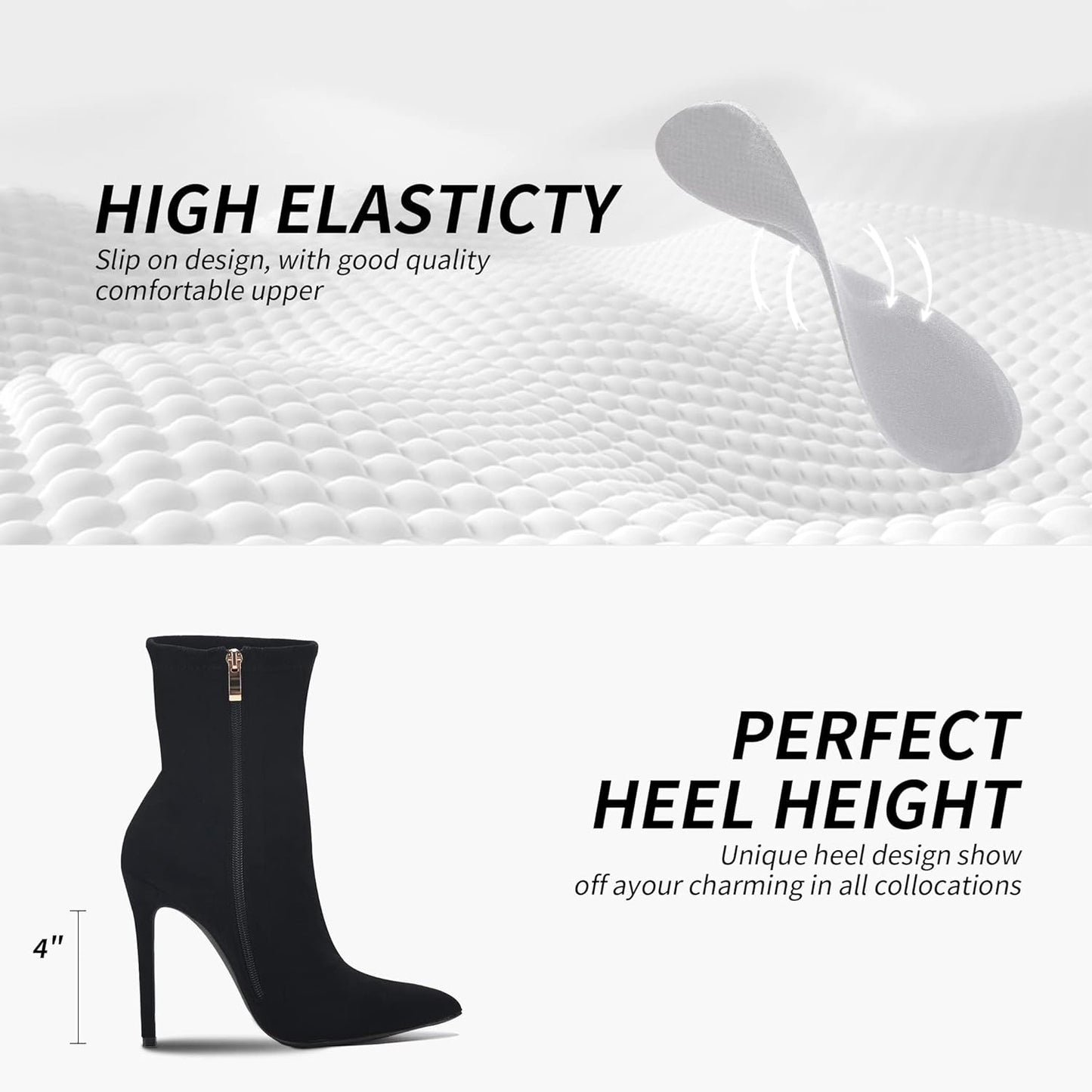 CAMSSOO Women's Ankle Boots Stiletto High Heels Boots Sexy Pointed Toe Side Zipper Sock Boots Comfy Mid Calf Booties