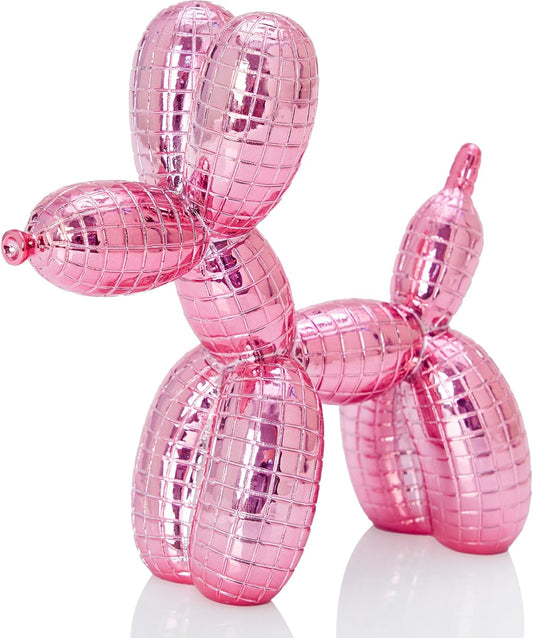 Disco Pink Dog Statue Decor 5 inch, Disc Jockey Gifts, Pink Balloon Dog Statue Decoration Fun Paperweight