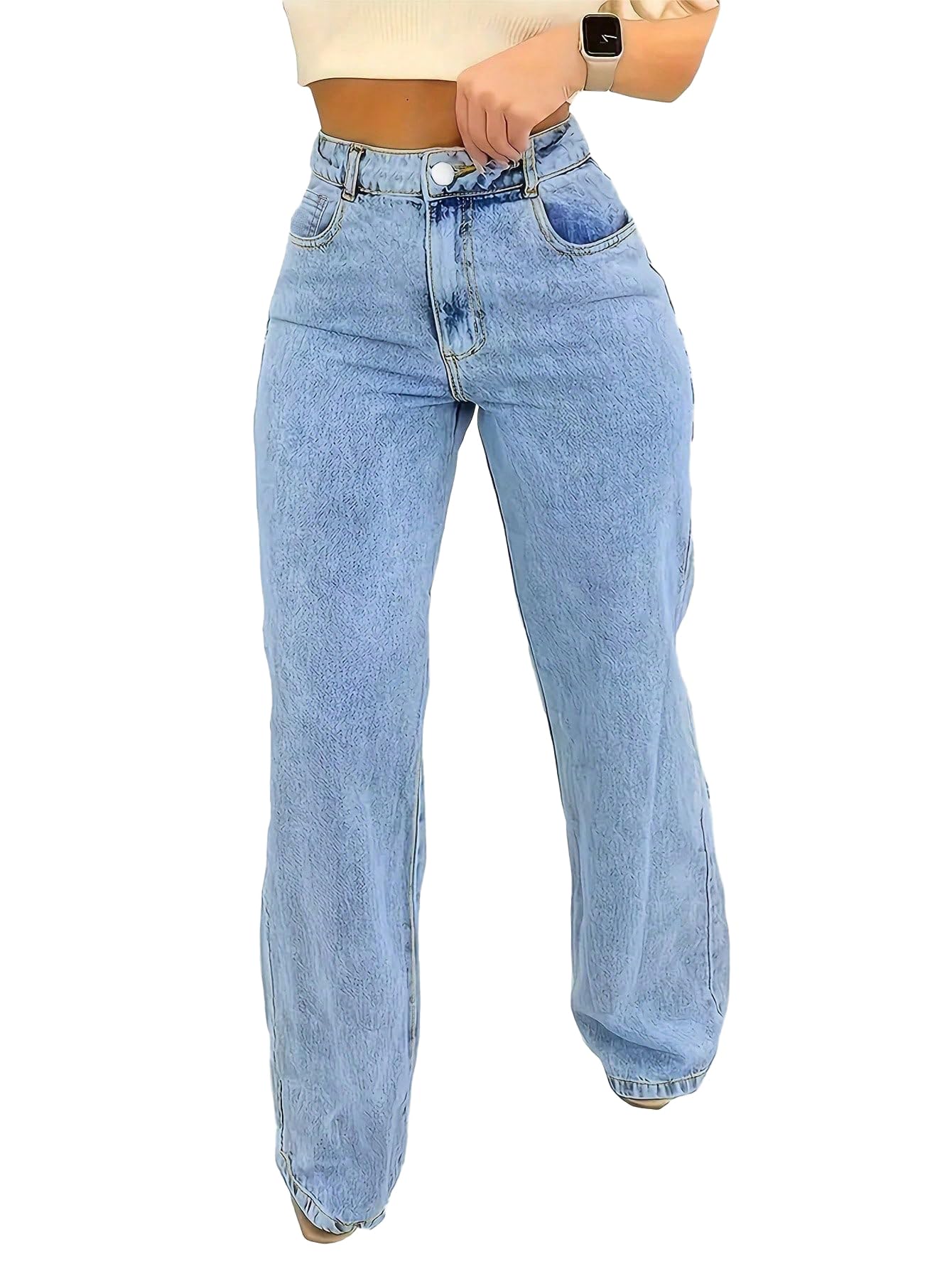 Jeans for Women Trendy Straight Wide Leg Denim Pants Vintage wash Boyfriend Casual Pockets Loose Jeans