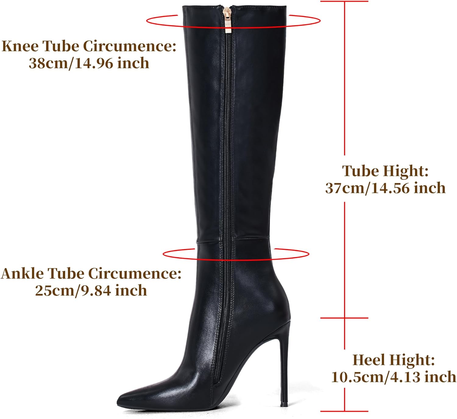 Elisabet Tang 4 inch Women's Knee High Long Boots, Stiletto Tall Pointed Toe Heeled Boot Leather Suede Comfortable Sexy
