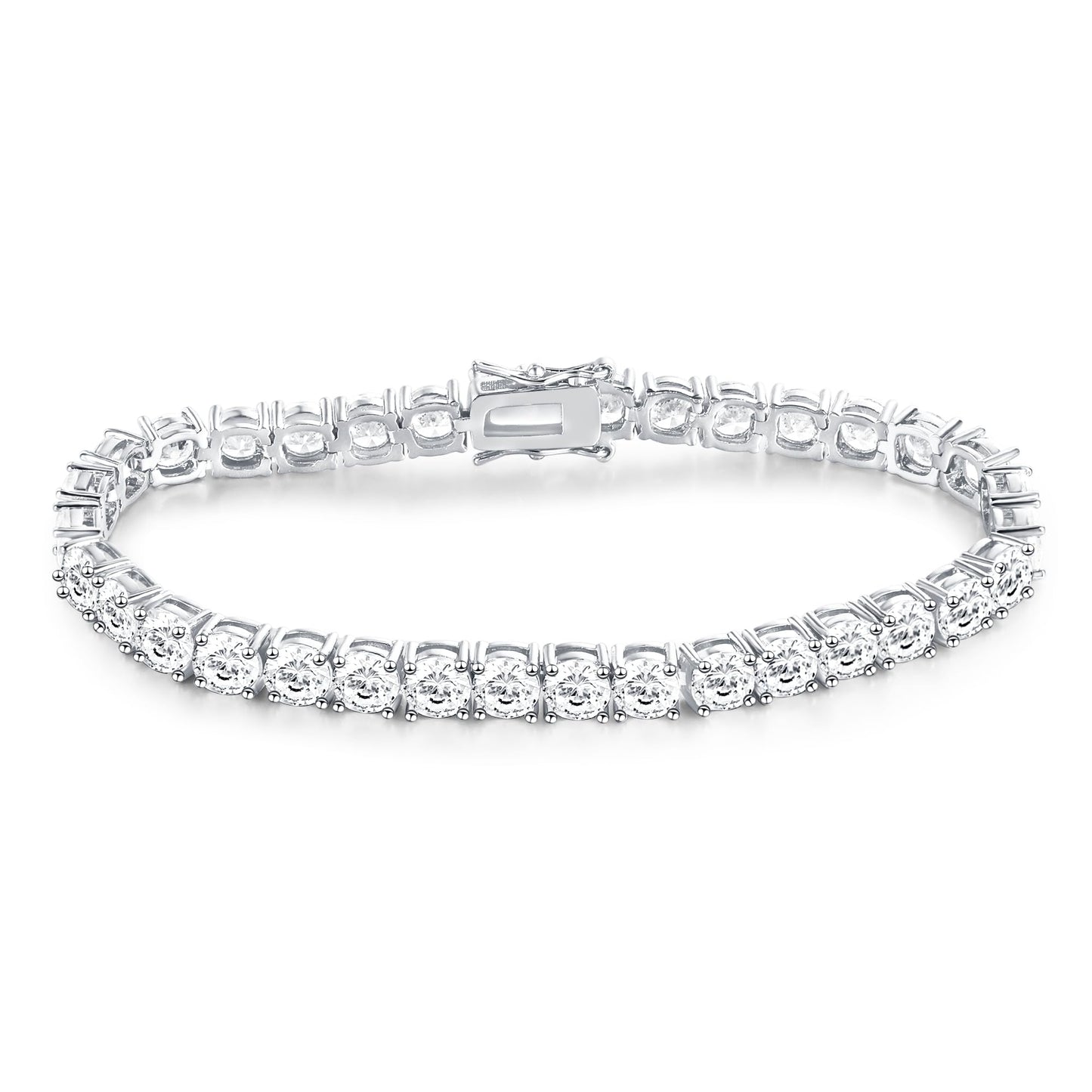 Gemsme Silver Moissanite Tennis Bracelet,18K White Gold Plated 3mm Round Moissanite Tennis Bracelet 6.5-8.5 Inch