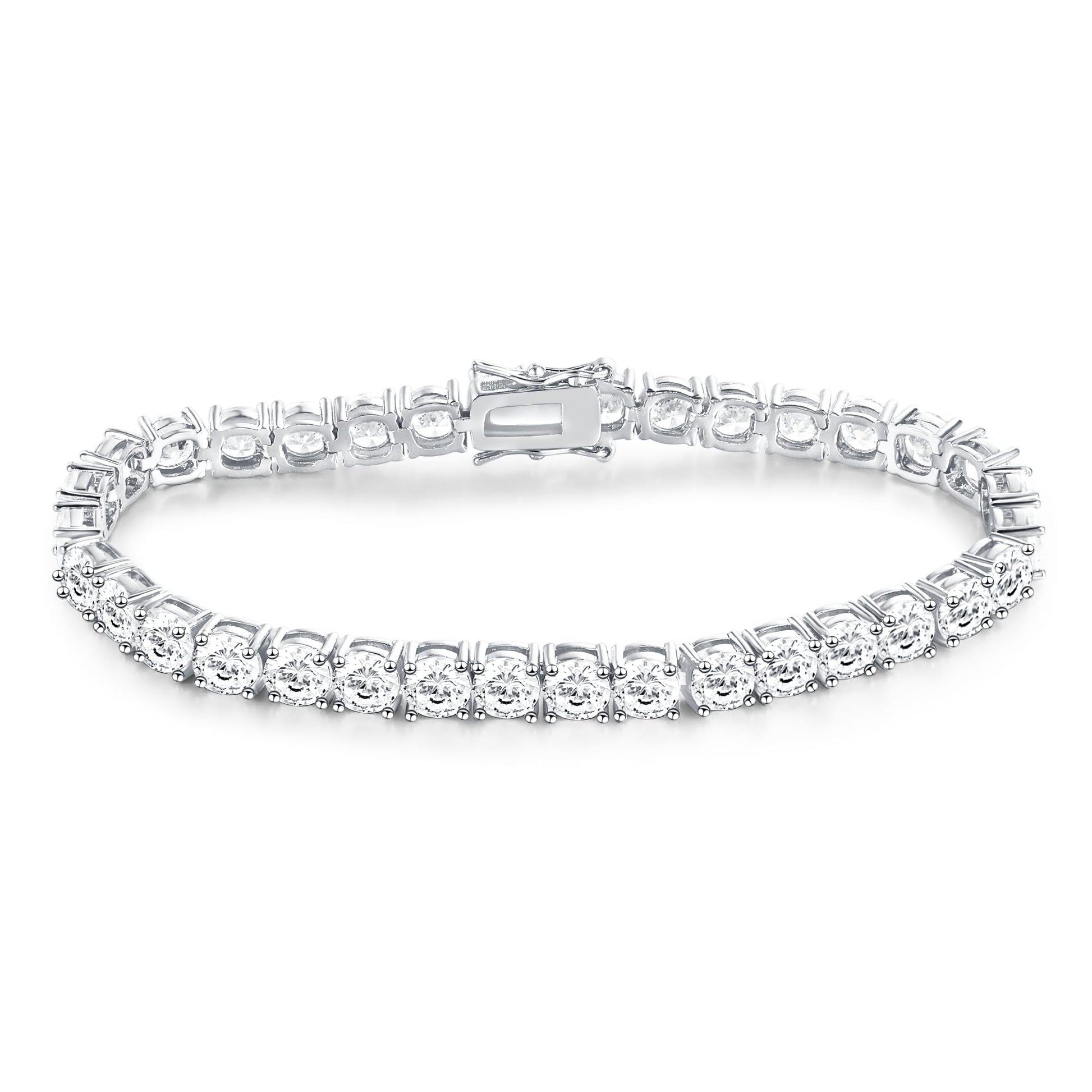 Gemsme Silver Moissanite Tennis Bracelet,18K White Gold Plated 3mm Round Moissanite Tennis Bracelet 6.5-8.5 Inch