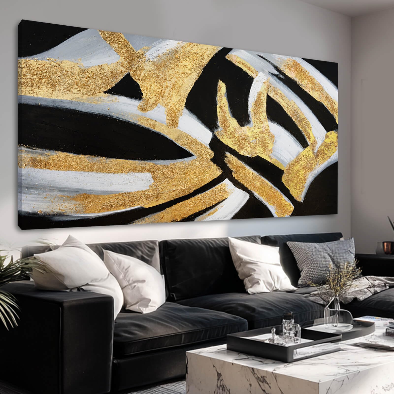 Kureful Abstract Wall Paintings Simple Canvas Wall Art Gold Wall Decor 29"x58" Large Pictures for Living Room Office Decorations