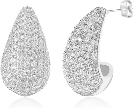 Chunky Gold Hoop Earrings for Women, Rhinestone Teardrop Earrings Dupes Lightweight Water Drop Earrings for Women Trendy Tear Drop Dangle Earrings Hypoallergenic Jewelry for Women