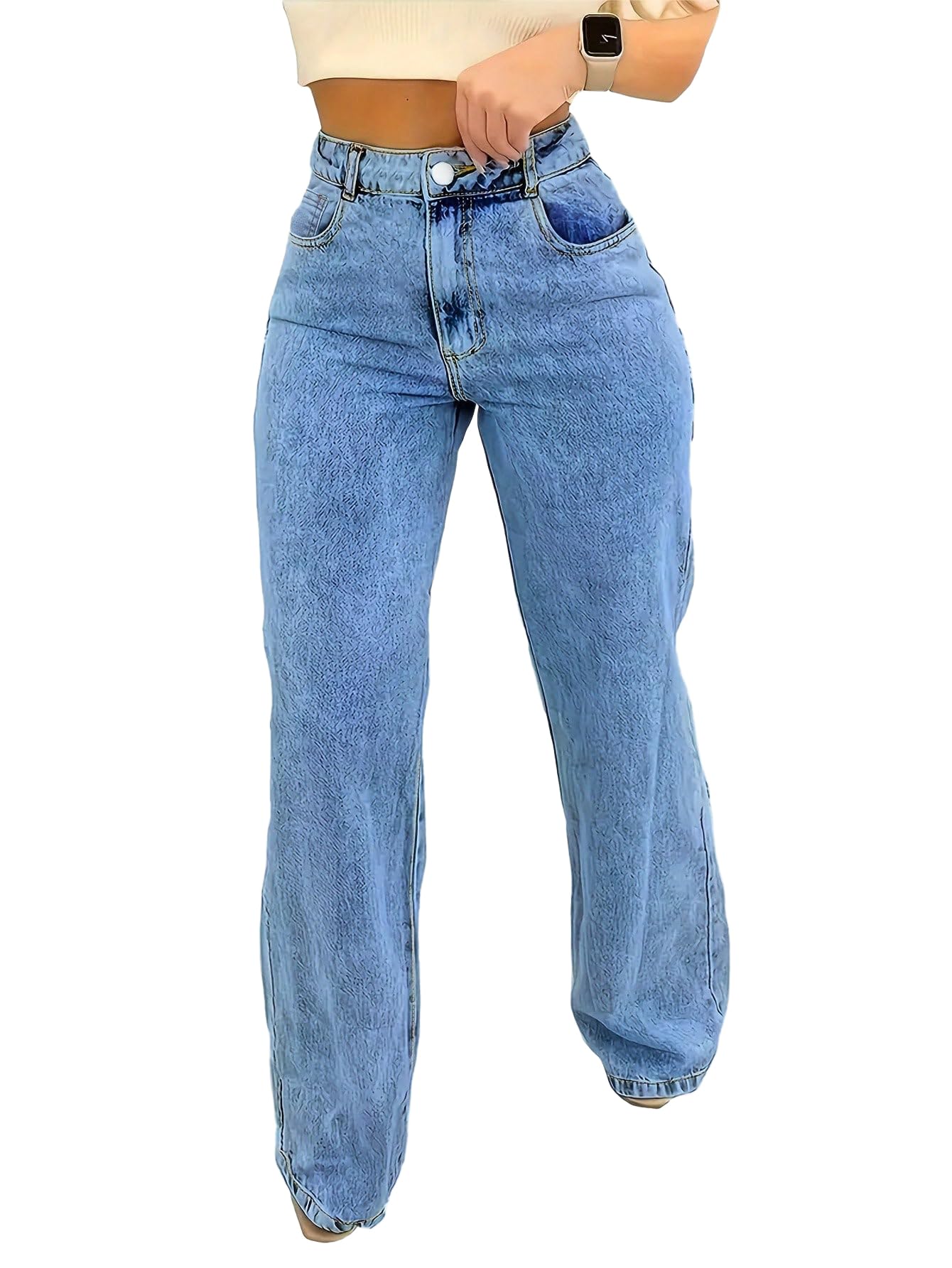 Jeans for Women Trendy Straight Wide Leg Denim Pants Vintage wash Boyfriend Casual Pockets Loose Jeans