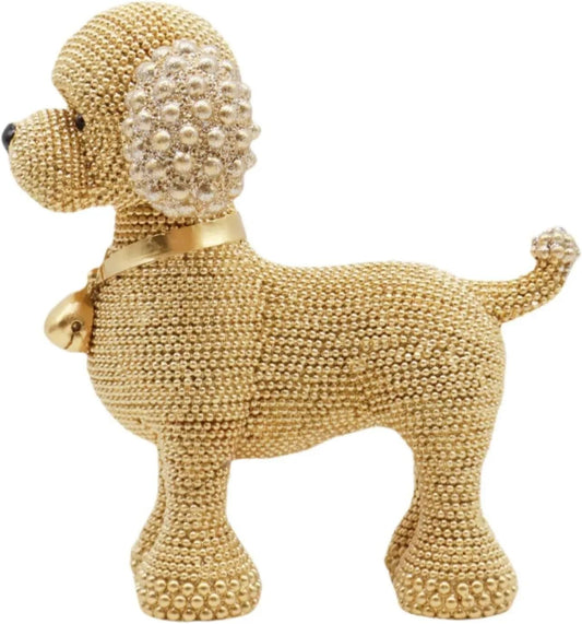 Beaded Dog Resin Statue,Animal Sculpture Gift Novelty Table Centerpiece Puppy Figurine Desk Figure for Bookshelf Housewarming, Golden