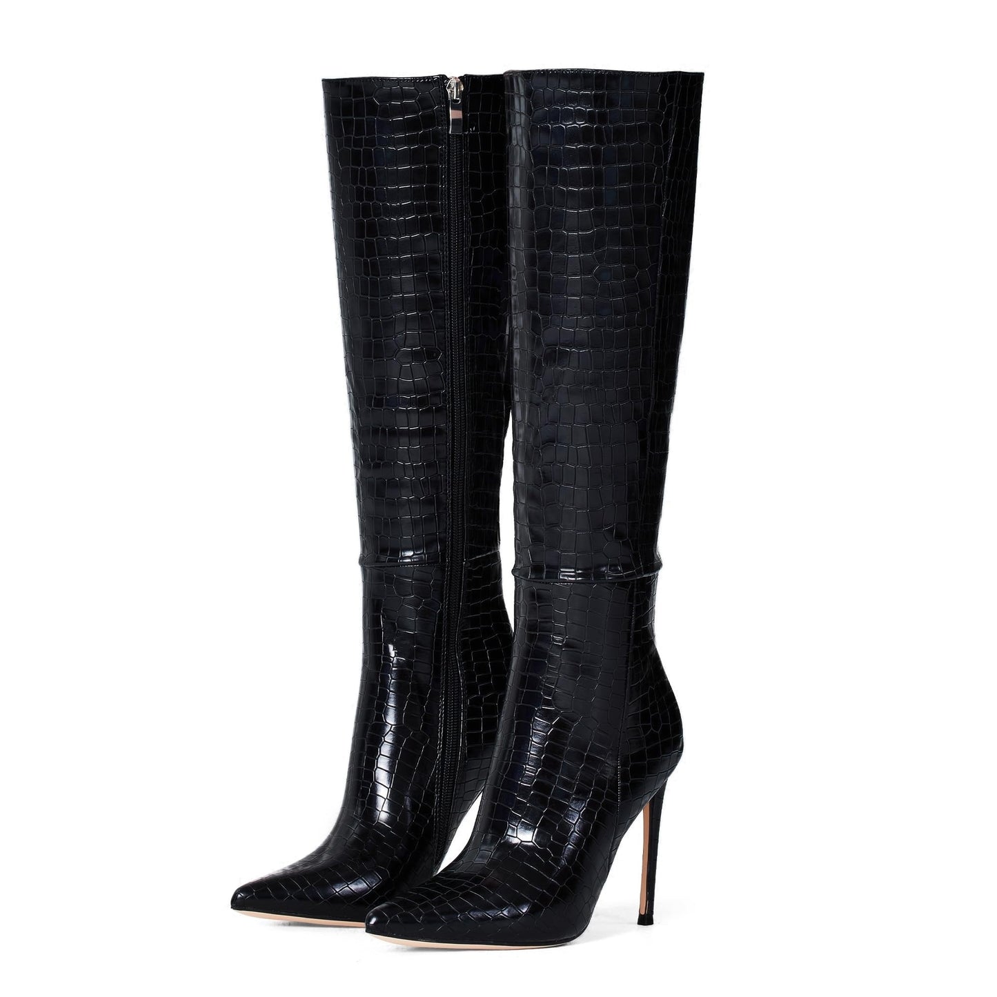 Elisabet Tang 4 inch Women's Knee High Long Boots, Stiletto Tall Pointed Toe Heeled Boot Leather Suede Comfortable Sexy