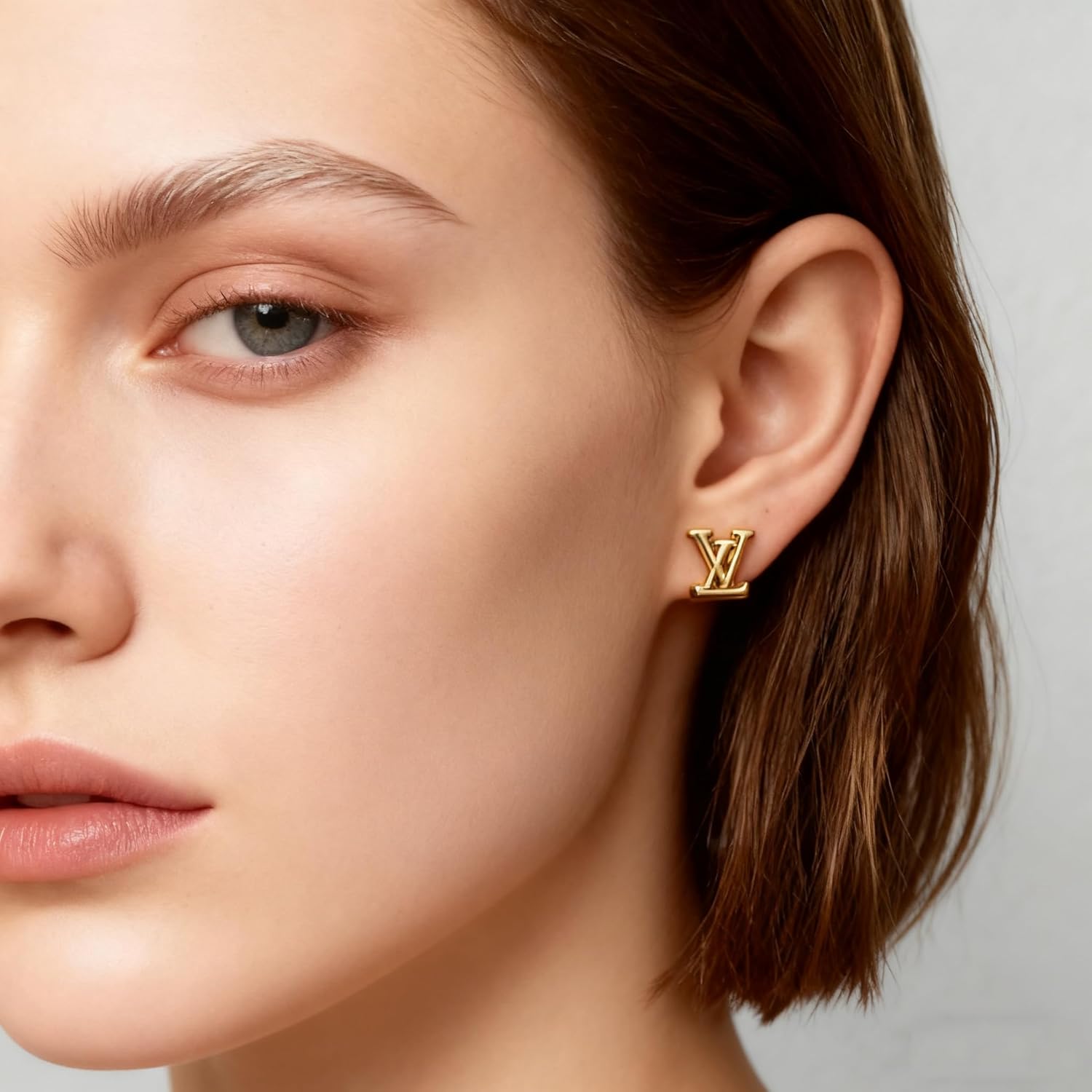 Stud Earrings, 18K Gold Plated, Classic Monogram Design, Fashion Jewelry for Women
