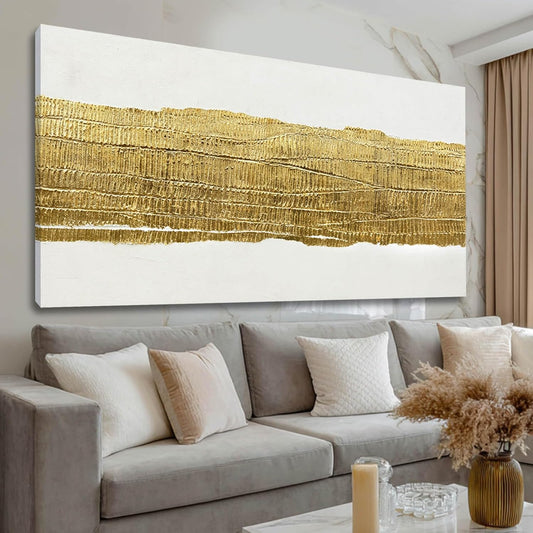 Kureful Abstract Wall Paintings Simple Canvas Wall Art Gold Wall Decor 29"x58" Large Pictures for Living Room Office Decorations