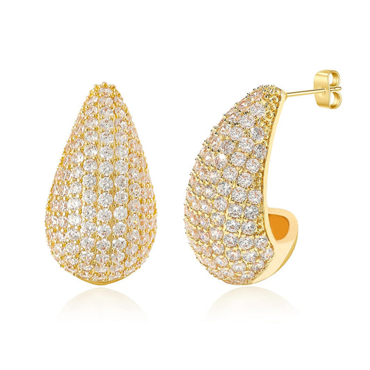 Chunky Gold Hoop Earrings for Women, Rhinestone Teardrop Earrings Dupes Lightweight Water Drop Earrings for Women Trendy Tear Drop Dangle Earrings Hypoallergenic Jewelry for Women