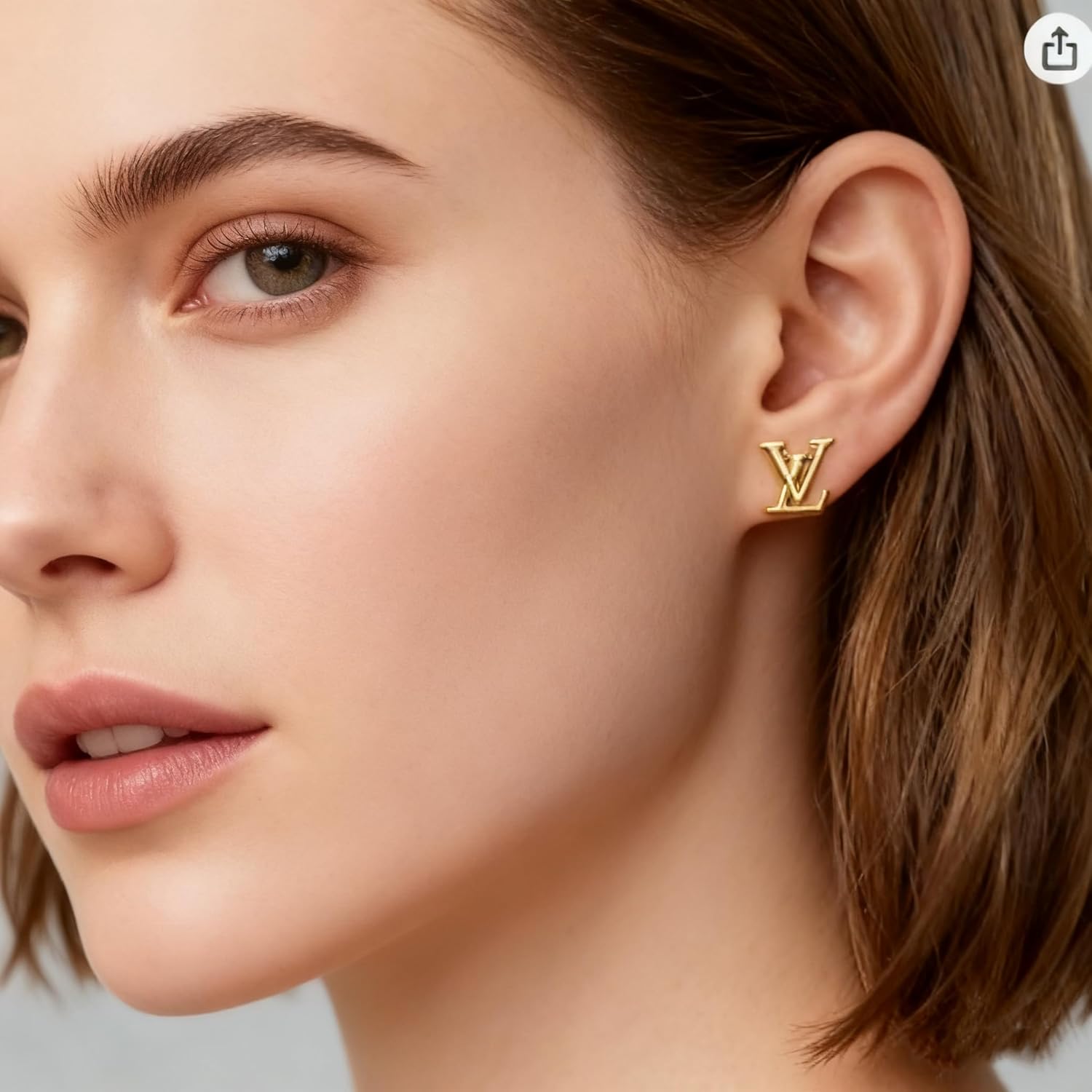 Stud Earrings, 18K Gold Plated, Classic Monogram Design, Fashion Jewelry for Women