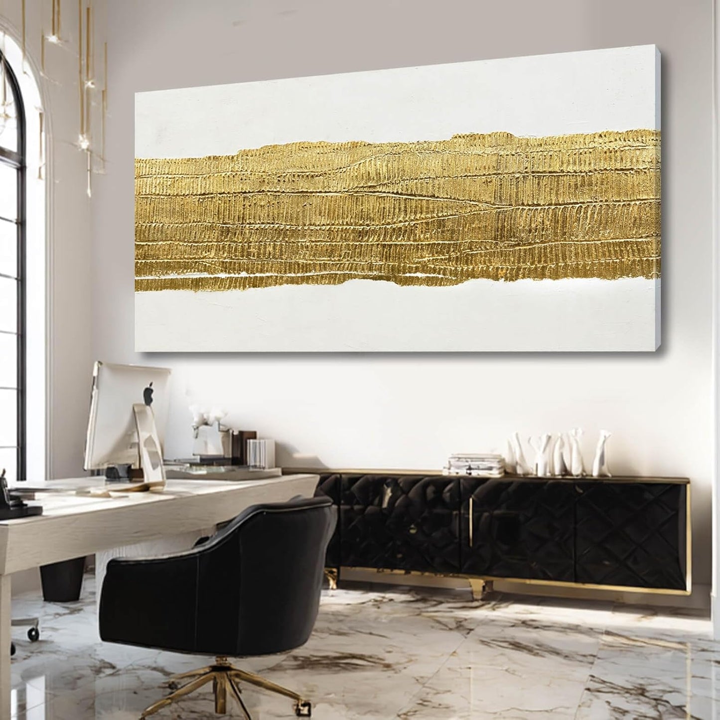 Kureful Abstract Wall Paintings Simple Canvas Wall Art Gold Wall Decor 29"x58" Large Pictures for Living Room Office Decorations