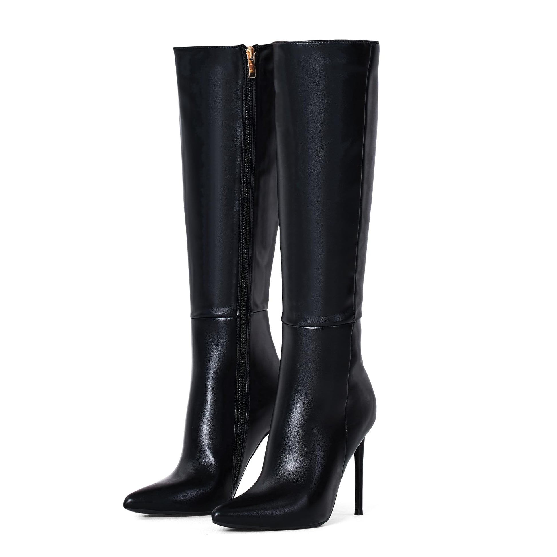 Elisabet Tang 4 inch Women's Knee High Long Boots, Stiletto Tall Pointed Toe Heeled Boot Leather Suede Comfortable Sexy