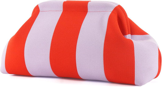 Woven Clutch Purses for Woman,Summer Beach Purse for Vacation, Woven Striped Dumpling Bag,Crochet Evening Handbag