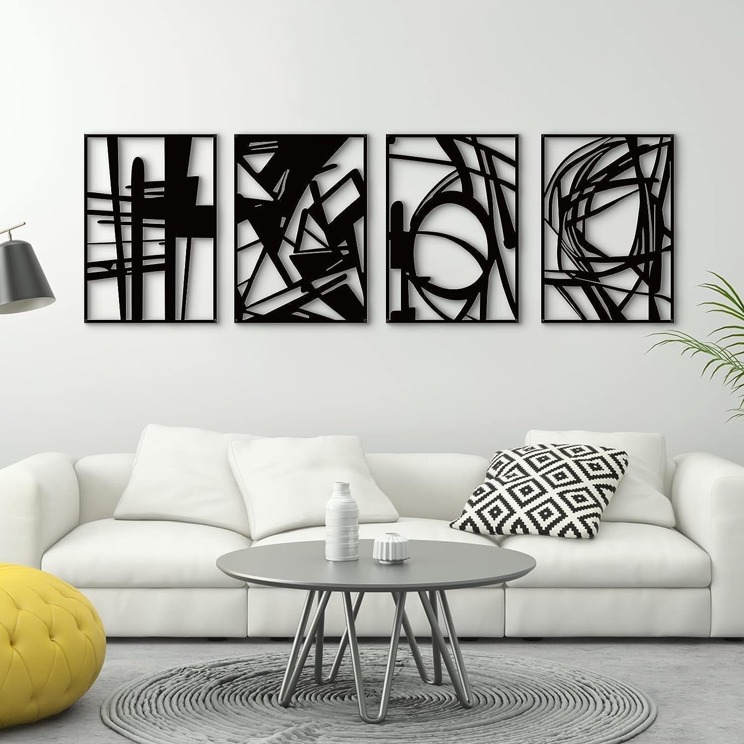 Black Abstract Metal Wall Art: Minimalist 4-Pack Decor-0